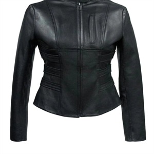 Women's Genuine <b>Leather</b> Motorcycle <b>Jacket</b> Black Stand Collar Full Sleeve Zipper Closure Autumn Style - Product Image 6