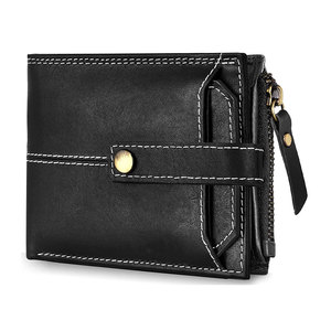 Black Pu Leather <b>Wallet</b> Button Closure Zipper Unisex Casual Style Solid Color Four Seasons Use Digital Printing Customizable - Product Image 1
