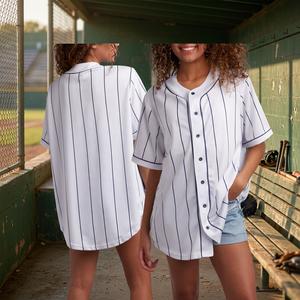 Women's Striped <b>Baseball</b> Jersey Shirt Short Sleeve Button Down Loose Fit Casual <b>Baseball</b> Top With Pockets Custom Team Uniform - Product Image 2