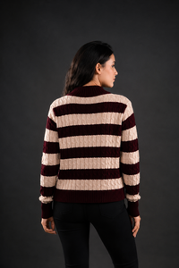 Pull à col roulé rayé imprimé vintage pour femme, manches longues, tricot épais, pull décontracté pour l'hiver, laine/viscose - Product Image 3