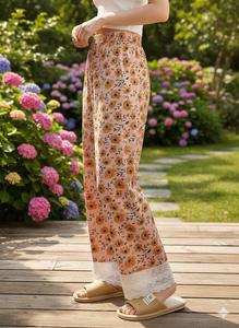 Hand Block Print paisley Cotton Palazzo Pants for <b>Women</b> Relaxed Fit Elastic Waist Summer Resort Wear cotton loose fit pants - Product Image 5