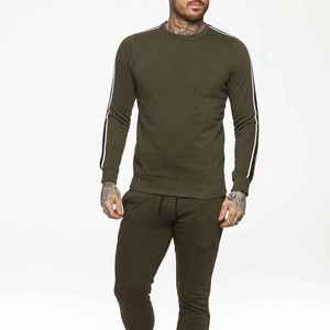 Suéter de Punto para Hombre, Cuello Redondo, Color Verde Oliva, Corte Ajustado, Estilo Casual para Otoño, con Mangas con Rayas Blancas - Product Image 6