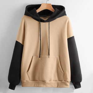 เสื้อฮู้ดดี้โอเวอร์ไซส์สำหรับผู้หญิง แบรนด์ OEM ผ้าฝ้ายผสมใยไผ่ ถักทอ สีสันตัดกัน แขนยาว สไตล์ลำลองสำหรับฤดูใบไม้ร่วง มีกระเป๋า - Product Image 3
