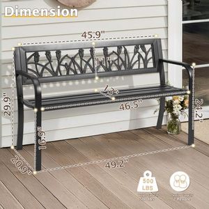 ม้านั่งเหล็กพนักพิงทรงดอกทิวลิป PVC สีดำ ขนาด 49 นิ้ว สำหรับใช้ในลานบ้าน - Product Image 4