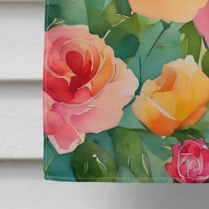 Roses multicolores Aquarelle Grande Maison Drapeau Porche Manchon Pôle Décoratif Cour Bannière Oeuvre Polyester Tenture Murale pour Maison - Product Image 4