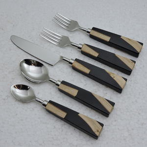 Modern <b>Flatware</b> <b>Set</b> With Wood Handles 5 Piece Cutlery <b>Set</b> Dishwasher Safe High Mirror Polish - Product Image 1