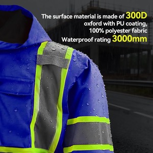 Men's Blue Hooded <b>Waterproof</b> Safety <b>Jacket</b> With Reflective Stripes And Pockets Workwear Style <b>Winter</b> Wear - Product Image 5