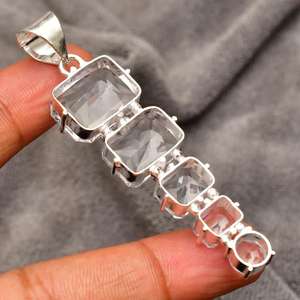 Colgante de plata de ley con topacio blanco hecho a mano, piedra natural transparente, joyería, collar para mujer, regalo para ella - Product Image 3