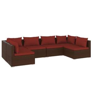 Set da salotto in 6 pezzi in Poly Rattan marrone con cuscini mobili da esterno - Product Image 2