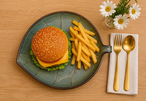Modern Restaurant Serving <b>Plate</b> Tray for Fast Food <b>Ceramic</b> Serving Tray with Handle for Burger & Fries Restaurant-Style <b>Ceramic</b> - Product Image 3