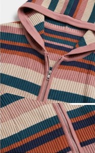 Conjunto de Dos Piezas de Punto con Cremallera y Capucha a Rayas, Suéter Casual de Cuello Alto, 100% Algodón, Corte Holgado, Largo hasta la Rodilla para Mujer, Invierno - Product Image 6