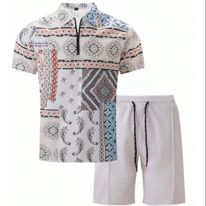 Conjunto Deportivo de Verano para Hombre, Estilo Casual a la Moda, con Pantalones Cortos Delgados y Traje Deportivo, Nuevo Estampado, Tejido de Punto - Product Image 1