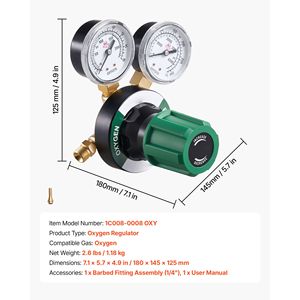 ตัวปรับแรงดันออกซิเจน 0-4000 PSI เกจวัดแก๊สเชื่อม CGA 540 ช่องต่อเข้า 9/16-18 RH ช่องต่อออก - Product Image 6