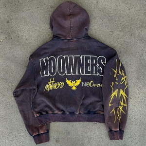 Sweat à capuche graphique 500 GSM, coupe courte, en molleton bouclette français, avec fermeture éclair brodée, style streetwear personnalisé, coupe boxy et fermeture éclair à effet bouffant - Product Image 4