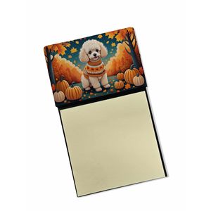 Dispensador de almohadillas de notas autoadhesivas para caniche Fall, tarjeta recargable con temática de otoño y soporte para notas, accesorio de escritorio en blanco - Product Image 1