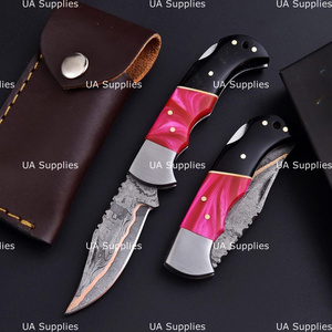 UA Supplies Copper Handmade Damascus Steel Pocket Folder Classic Folding Blade OEM Industrial Grade EDC <b>Knife</b> Refined Resin Grip - Product Image 2