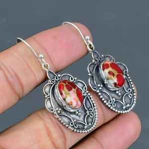 ต่างหูห้อยประดับพลอยเทอร์ควอยซ์คิงแมน ทำมือ เงินแท้ 925 สไตล์วินเทจ ของขวัญเครื่องประดับจากธรรมชาติ - Product Image 3