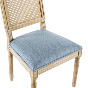 Ensemble de 2 chaises de salle à manger élégantes de style campagnard français avec pieds cannelés et finition patinée, dossier en rotin et sièges rembourrés - Product Image 3