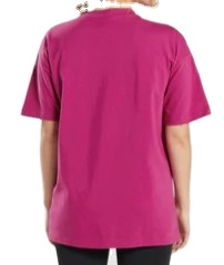 Camiseta de Manga Corta para Mujer, Cuello Redondo, Color Rosa, Corte Regular, Informal, Color Sólido, 100% Algodón Jersey, Transpirable, Tejido de Punto - Product Image 3