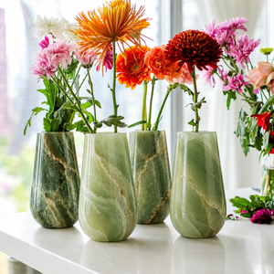 Vase en marbre onyx vert poli, fait main, pour fleurs, Feng Shui, moderne, décoratif, pour la maison, l'hôtel, le bureau - Product Image 1