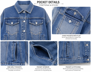 Veste en jean oversize pour femme, bicolore, délavée, courte, patchwork, streetwear, coupe décontractée, boutonnée, style automne - Product Image 4
