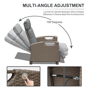 Sedia Reclinabile da Esterno con Tavolino Pieghevole, in Vimini Intrecciato a Mano, Angolo Regolabile, Cuscini Spessi 6,8 cm per Uso in Giardino - Product Image 5