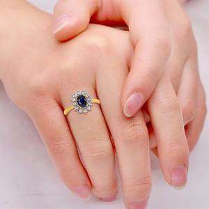 Blue Color Stone Royal Bloom Halo <b>Diamond</b> <b>Ring</b> - Product Image 3