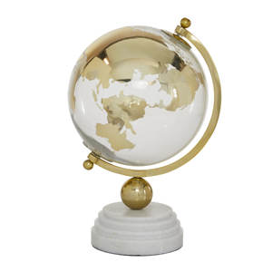 Gold and Clear World Globe with White Marble Tiered Base Luxury Desktop Ornament for Home Office - Product Image 5