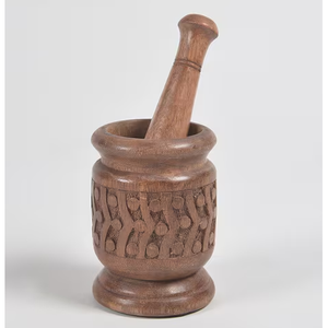 Mortier et pilon traditionnels en bois naturel pour broyer les épices et les herbes, outil de cuisine manuel 112 - Product Image 6