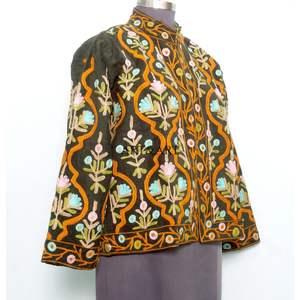 Veste luxueuse brodée à la main 100% cotisse, col mandarin épais, écologique, respirante, séchage rapide, détails floraux complexes - Product Image 4