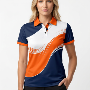 Men's Short Sleeve <b>Polo</b> Shirt Navy <b>Orange</b> White Geometric Print Quick Dry Polyester Casual Regular Fit - Product Image 4