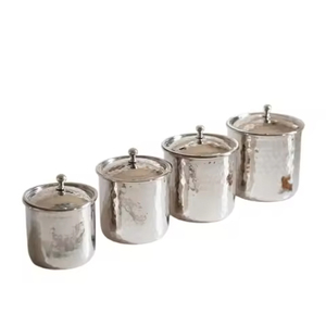 Silver Cylinder Metal Food <b>Storage</b> <b>Container</b> With Wooden Lid And Bone Handle Airtight <b>Kitchen</b> Canister For Freshness - Product Image 1