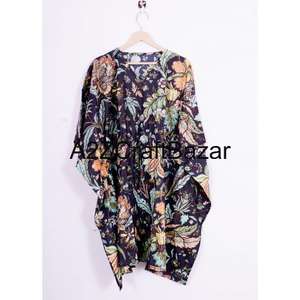 Kaftan indien fait main 100% coton, imprimé oiseaux, robe maxi décontractée été et automne, kaftan court en coton doux - Product Image 6