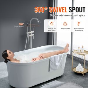 Rubinetto per vasca da bagno freestanding con doccia a pioggia, miscelatore a pavimento, rubinetto di riempimento vasca, rubinetteria con beccuccio girevole a 360 gradi e due modalità di getto d'acqua - Product Image 5
