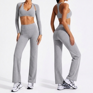 Women's 3 Piece Yoga Set Crew Neck Backless Drawstring Closure Custom Front High Stretch Quick Dry Sweat Wicking Slim Fit - Product Image 4