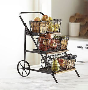 Panier de rangement pour fruits et légumes en fil métallique avec couvercle en bois, panier à fruits moderne en métal avec couvercle en bambou, panier de rangement décoratif - Product Image 6