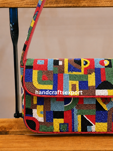 Handmade Multicolor Geometric Beaded Shoulder <b>Bag</b> <b>for</b> Women – Durable Fashion Purse, Custom Colors and Designs Available - Product Image 5