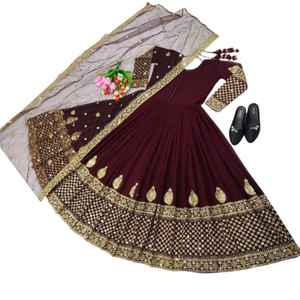 ชุดเดรสผ้าไหมซาตินลายดอกไม้สไตล์อินเดีย-ปากีสถานทรงเอไลน์แบบลำลอง ทำมือ สำหรับงานแต่งงานและงานกลางคืน ผ้าลอนเนื้อดีสำหรับผู้หญิง - Product Image 1