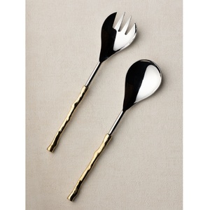 Cuillère et fourchette en laiton doré de qualité supérieure avec manche long et fin pour la maison, l'hôtel et la restauration – Ensembles de service à salade - Product Image 6