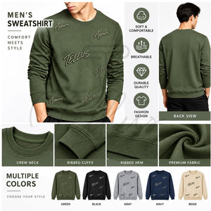 Sudadera de Cuello Redondo de Manga Larga Unisex de Alta Calidad para Hombre con Logotipo Bordado Personalizado, Sudaderas con Capucha de Color Sólido - Product Image 5