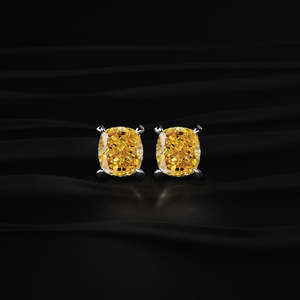 <b>Cushion</b> Cut Yellow Moissanite Stud Earrings 4 TCW VVS Clarity 14K Gold 4 Prong Solitaire Screw <b>Back</b> Handmade Jewelry Gift - Product Image 2