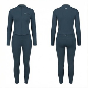 NA 2 Piece Yoga Set Full Length Zipper Front Solid Navy Sweat Wicking Women's Sportswear - Product Image 1