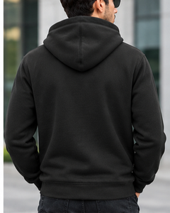 เสื้อฮู้ดซิปสีดำแบบยูนิเซ็กซ์ ผ้าฝ้ายฟลีซ 100% ทรงปกติ สวมใส่สบาย สีพื้น มีกระเป๋า เหมาะสำหรับฤดูหนาว เป็นมิตรต่อสิ่งแวดล้อม - Product Image 2
