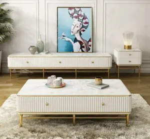 Mesa de centro de mármol natural de alta gama con cajón y superficie de tocador - Product Image 1