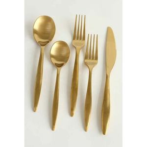 Juego de cuchara de cuchillo y tenedor de acero inoxidable más vendido, vajilla con mango redondo largo chapado en oro, cuchara, cuchillo, tenedor, juego de cubiertos - Product Image 2