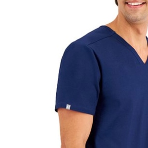 Conjunto de Uniforme Médico para Hombre, Cuello en V, Color Azul Marino, con Bolsillos, Pantalones de Manga Corta, Tejido de Algodón y Poliéster - Product Image 2