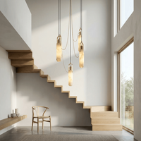 Suspension cylindrique moderne en laiton, abat-jour en albâtre, tension universelle, éclairage blanc chaud doux 2700K, économie d'énergie, 48kg
