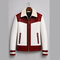Blouson en cuir pour homme à motif crocodile, col rabattu en fausse fourrure, blouson en cuir pour motards