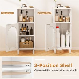 Mobiletto da Bagno in MDF Bianco con Anta Ondulata in Vetro Temperato, Ripiano Regolabile, Organizer Laterale e Dettagli in Metallo e Legno - Product Image 6