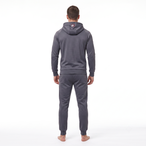 BLIMPEX Men's Charcoal Gray <b>Hooded</b> Fleece Tracksuit Set Full-Zip Hoodie Tapered Joggers Custom Embroidery <b>Towel</b> Loop Split Hem - Product Image 2